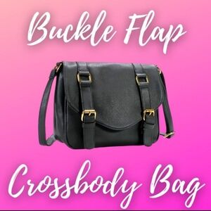 Scarleton | Black Buckle Flap Crossbody Bag